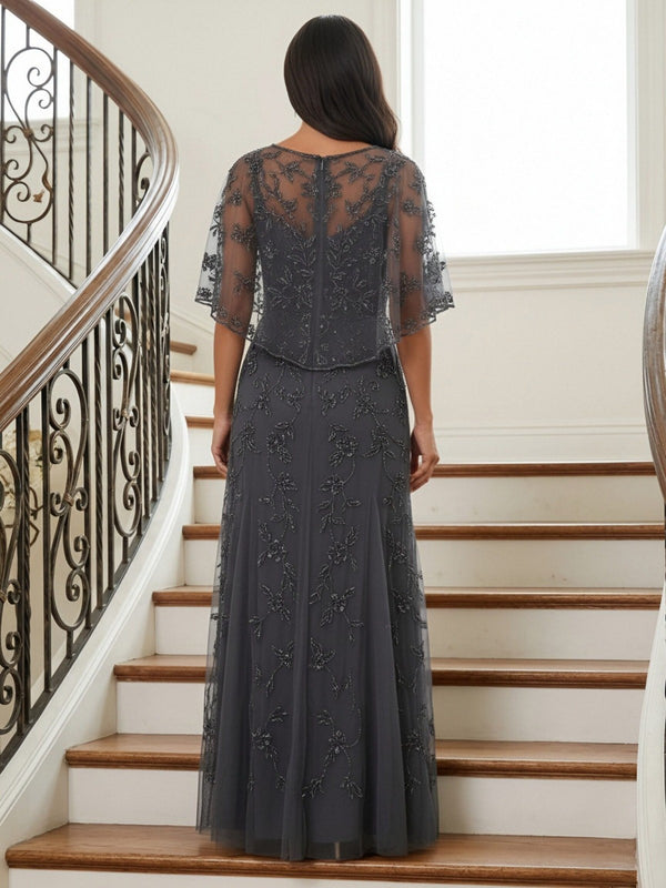 Round Neck Glitter Tulle Mother of the Bride Dresses