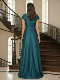 V Neck A Line Satin Mother of the Bride Dresses