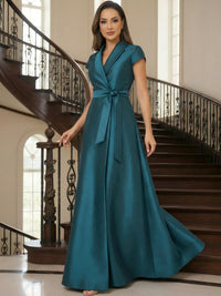 V Neck A Line Satin Mother of the Bride Dresses