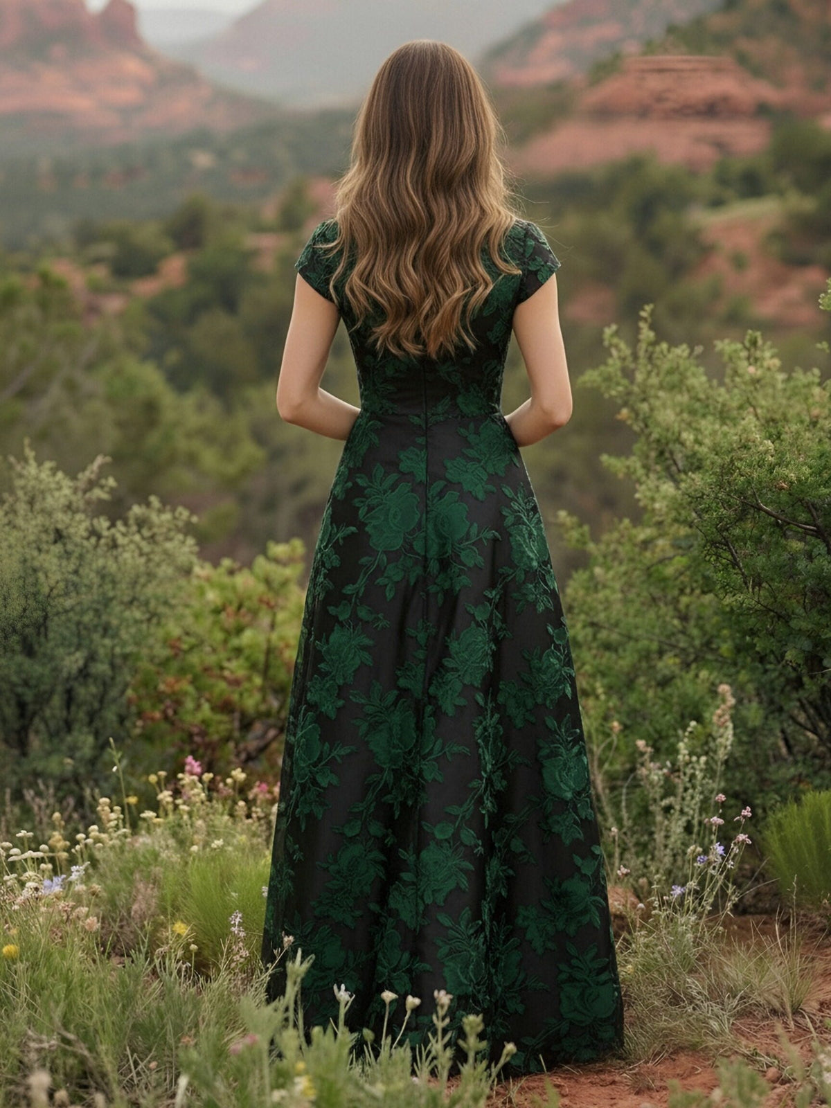 Satin V Neck Floral Print A Line Mother of the Bride Dresses
