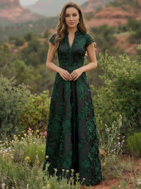 Satin V Neck Floral Print A Line Mother of the Bride Dresses