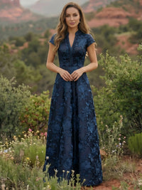 Satin V Neck Floral Print A Line Mother of the Bride Dresses
