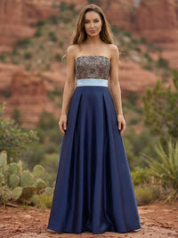 Strapless Satin Sequin A Line Mother of the Bride Dresses