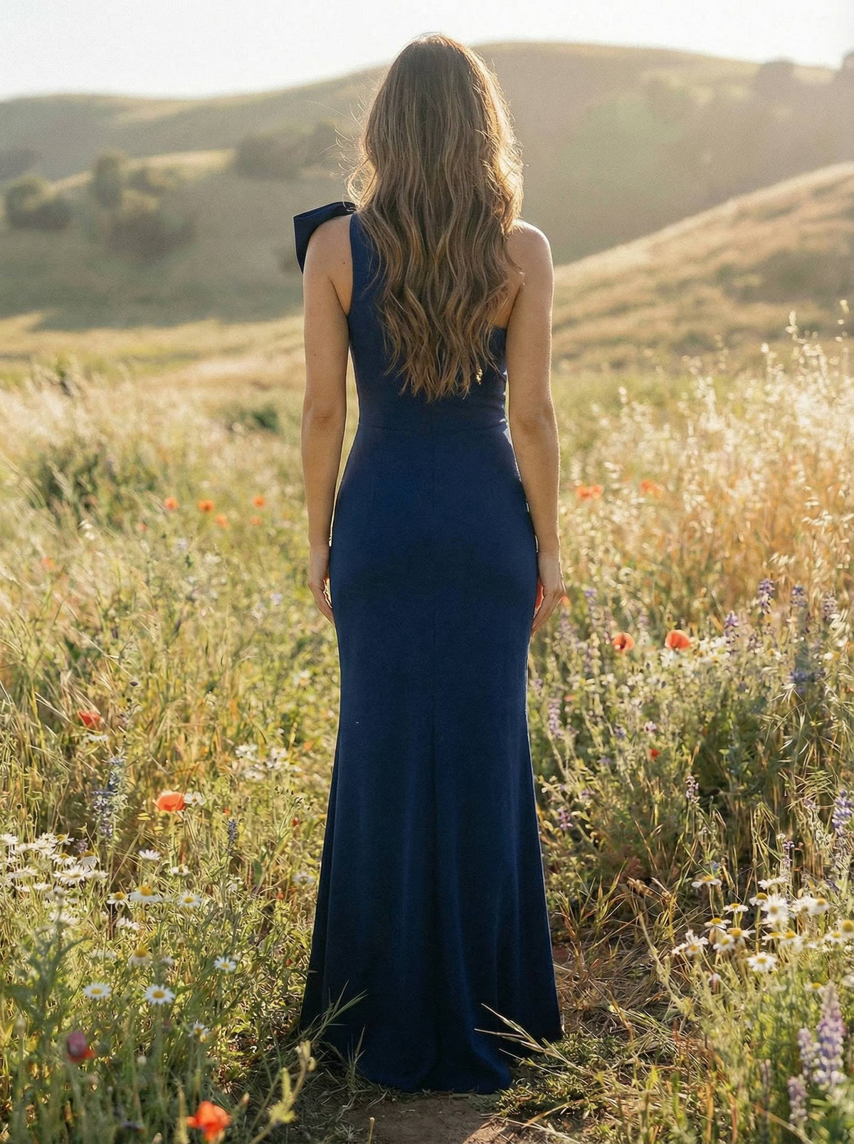 One Shoulder Satin Mermaid Bow Sleeveless Mother of the Bride Dresses