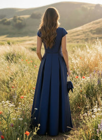Round Neck Satin A Line Short Sleeves Mother of the Bride Dresses