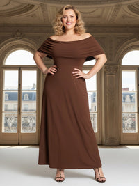 Satin Off the Shoulder Ruched Mother of the Bride Dresses