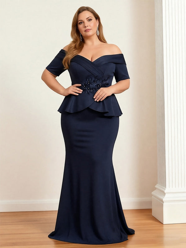 Satin Off the Shoulder Ruched Mother of the Bride Dresses