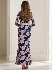 Flower Print Bow Round Neck Mermaid Mother of the Bride Dresses
