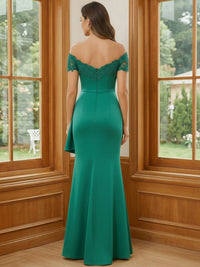 Ruffles Satin Off the Shoulder Lace Appliques Mother of the Bride Dresses