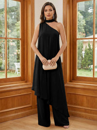 Chiffon One Shoulder Pleated Suitcase Mother of the Bride Dresses with Scarf