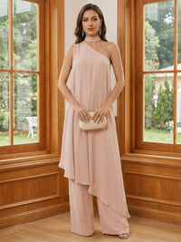 Chiffon One Shoulder Pleated Suitcase Mother of the Bride Dresses with Scarf