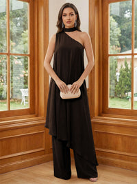Chiffon One Shoulder Pleated Suitcase Mother of the Bride Dresses with Scarf