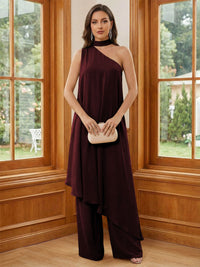 Chiffon One Shoulder Pleated Suitcase Mother of the Bride Dresses with Scarf