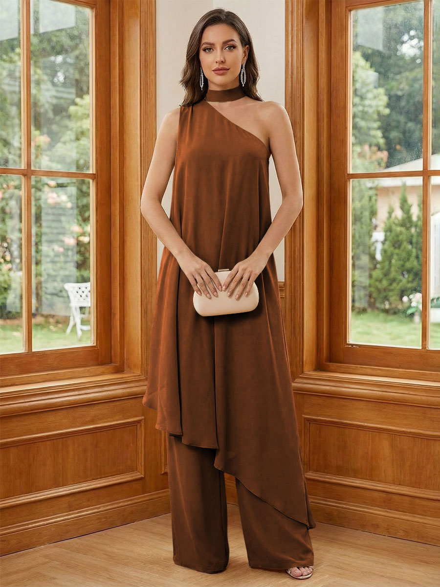 Chiffon One Shoulder Pleated Suitcase Mother of the Bride Dresses with Scarf