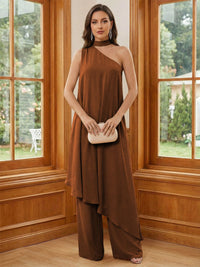 Chiffon One Shoulder Pleated Suitcase Mother of the Bride Dresses with Scarf