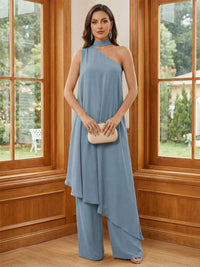 Chiffon One Shoulder Pleated Suitcase Mother of the Bride Dresses with Scarf