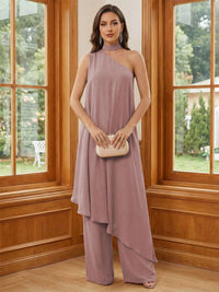Chiffon One Shoulder Pleated Suitcase Mother of the Bride Dresses with Scarf