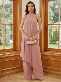 Chiffon One Shoulder Pleated Suitcase Mother of the Bride Dresses with Scarf