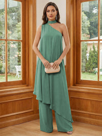 Chiffon One Shoulder Pleated Suitcase Mother of the Bride Dresses with Scarf