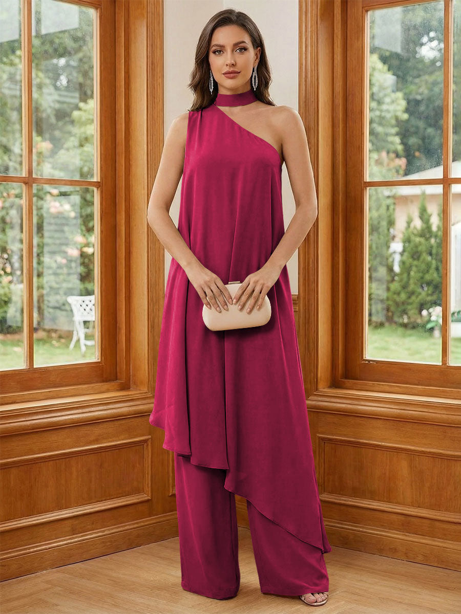 Chiffon One Shoulder Pleated Suitcase Mother of the Bride Dresses with Scarf