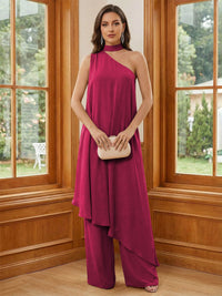 Chiffon One Shoulder Pleated Suitcase Mother of the Bride Dresses with Scarf