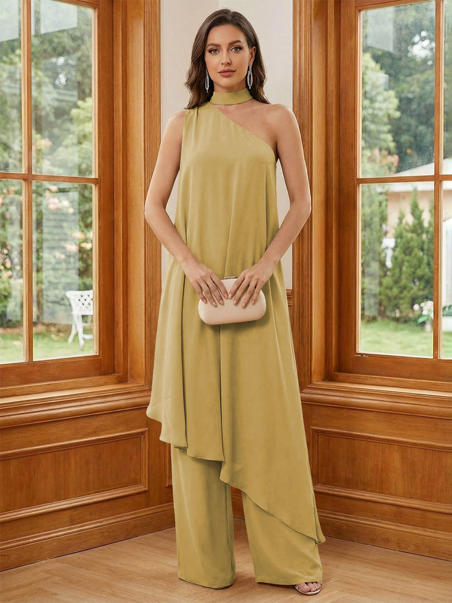 Chiffon One Shoulder Pleated Suitcase Mother of the Bride Dresses with Scarf