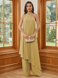 Chiffon One Shoulder Pleated Suitcase Mother of the Bride Dresses with Scarf