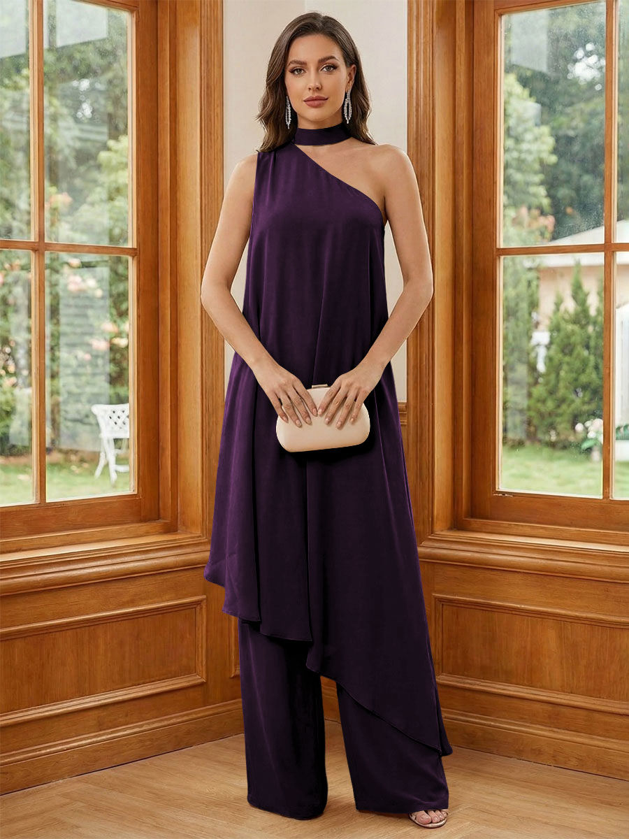 Chiffon One Shoulder Pleated Suitcase Mother of the Bride Dresses with Scarf