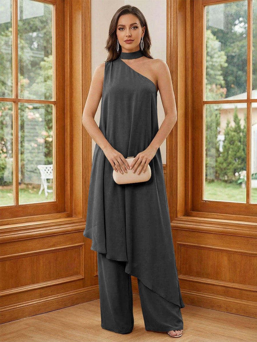 Chiffon One Shoulder Pleated Suitcase Mother of the Bride Dresses with Scarf