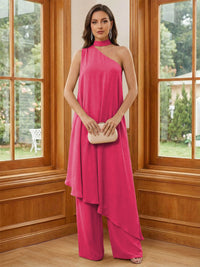 Chiffon One Shoulder Pleated Suitcase Mother of the Bride Dresses with Scarf