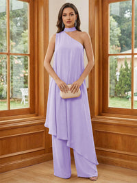 Chiffon One Shoulder Pleated Suitcase Mother of the Bride Dresses with Scarf