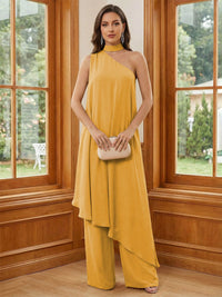 Chiffon One Shoulder Pleated Suitcase Mother of the Bride Dresses with Scarf