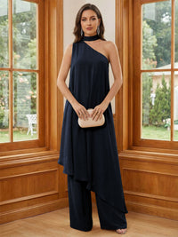 Chiffon One Shoulder Pleated Suitcase Mother of the Bride Dresses with Scarf