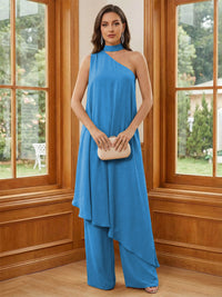 Chiffon One Shoulder Pleated Suitcase Mother of the Bride Dresses with Scarf
