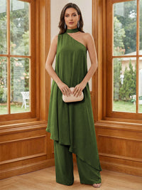 Chiffon One Shoulder Pleated Suitcase Mother of the Bride Dresses with Scarf