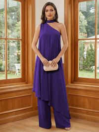 Chiffon One Shoulder Pleated Suitcase Mother of the Bride Dresses with Scarf
