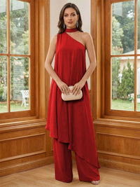 Chiffon One Shoulder Pleated Suitcase Mother of the Bride Dresses with Scarf
