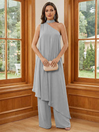 Chiffon One Shoulder Pleated Suitcase Mother of the Bride Dresses with Scarf