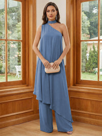 Chiffon One Shoulder Pleated Suitcase Mother of the Bride Dresses with Scarf