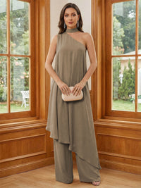 Chiffon One Shoulder Pleated Suitcase Mother of the Bride Dresses with Scarf