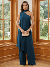 Chiffon One Shoulder Pleated Suitcase Mother of the Bride Dresses with Scarf