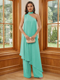 Chiffon One Shoulder Pleated Suitcase Mother of the Bride Dresses with Scarf