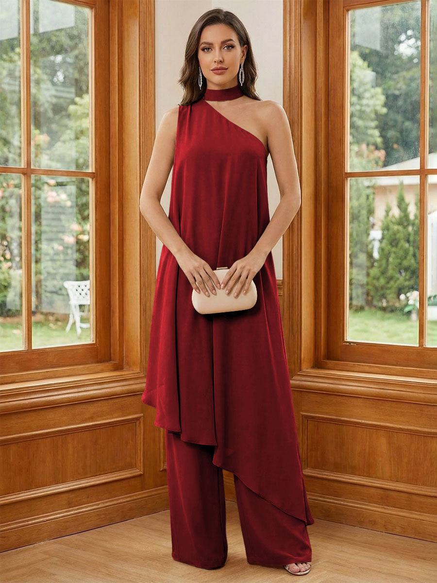 Chiffon One Shoulder Pleated Suitcase Mother of the Bride Dresses with Scarf