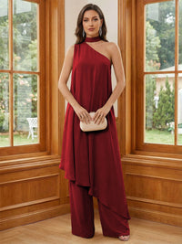 Chiffon One Shoulder Pleated Suitcase Mother of the Bride Dresses with Scarf