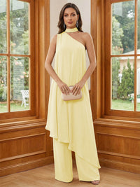 Chiffon One Shoulder Pleated Suitcase Mother of the Bride Dresses with Scarf