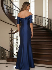 Satin Off the Shoulder Lace Appliques Mother of the Bride Dresses