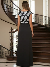 Flower Print Round Neck Sleeveless Mother of the Bride Dresses