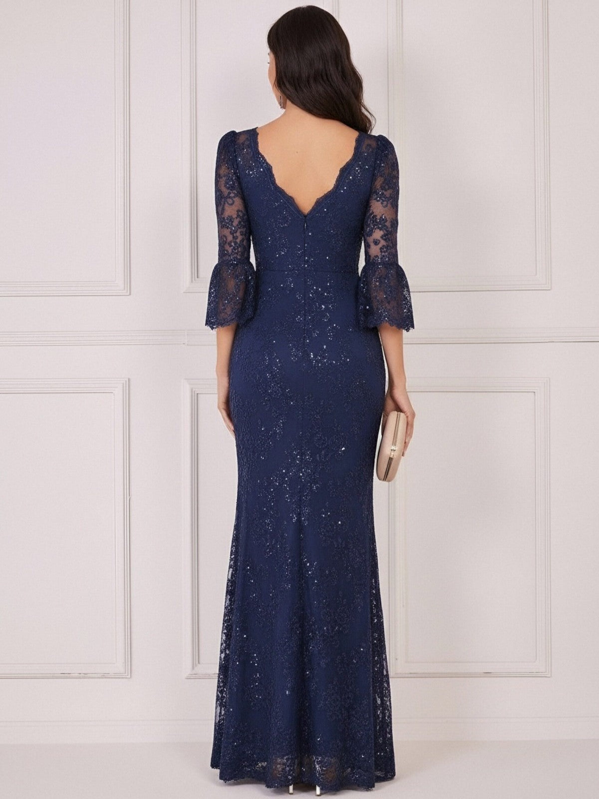 Tulle V Neck Lace Appliques Mermaid Mother of the Bride Dresses
