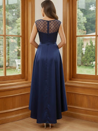 Satin Round Neck Long A Line Mother of the Bride Dresses