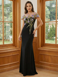 Chiffon Round Neck Mermaid Lace Appliques Mother of the Bride Dresses